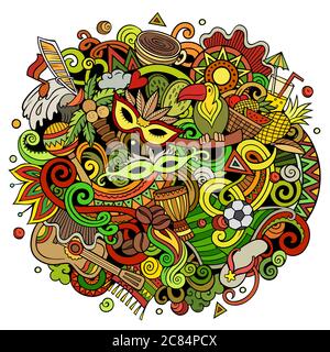 Brasilien handgezeichnete Cartoon-Kritzeleien Illustration. Witziges Design. Stock Vektor