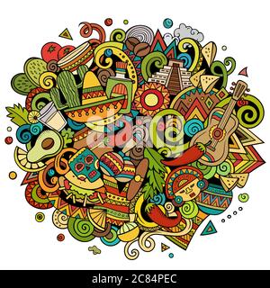 Mexiko handgezeichnete Cartoon-Kritzeleien Illustration. Witziges Design. Stock Vektor