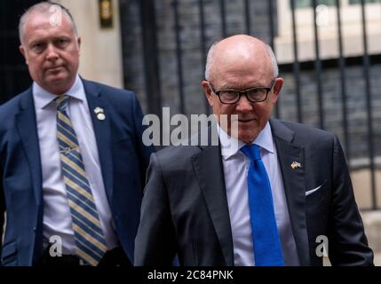 London, Großbritannien. Juli 2020. Mike Pompeo US-Außenminister bei einem Treffen mit Boris Johnson, MP-Premierminister und Dominic Raab, Außenminister Woody Johnson, US-Botschafter im Vereinigten Königreich.Kredit: Ian Davidson/Alamy Live News Stockfoto