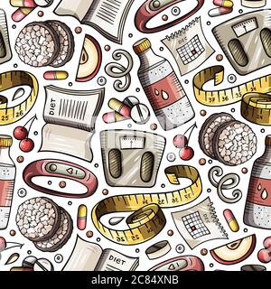 Cartoon Hand gezeichnet Diät-Lebensmittel nahtlose Muster Stock Vektor