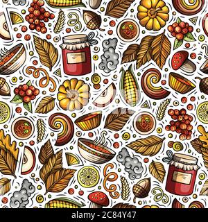 Cartoon niedliche Hand gezeichnet Herbst nahtlose Muster Stock Vektor