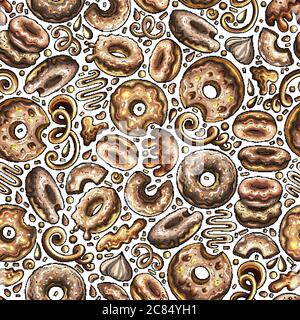 Cartoon handgezeichnete Schokolade Donuts nahtlose Muster Stock Vektor