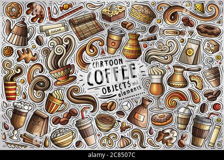 Vektor-Set von Kaffee Thema Artikel, Objekte und Symbole Stock Vektor