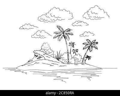 Insel Grafik schwarz weiß Landschaft Skizze Illustration Vektor Stock Vektor