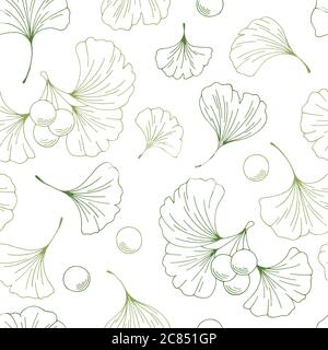 Ginkgo biloba Pflanze Grafik Farbe nahtlose Muster Hintergrund Skizze Illustration Vektor Stock Vektor