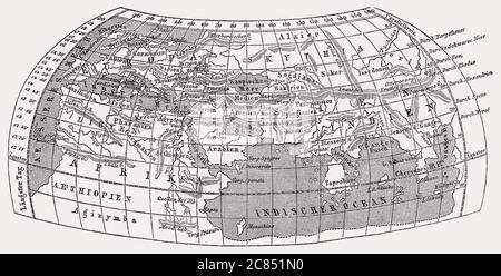 Weltkarte von Claudius Ptolemäus, c. 100 – c. 170, griechischer Mathematiker, Astronom, Geograph und Astrologe Stockfoto