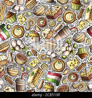 Cartoon niedlich Hand gezeichnet italienischen Lebensmittel nahtlose Muster. Stock Vektor
