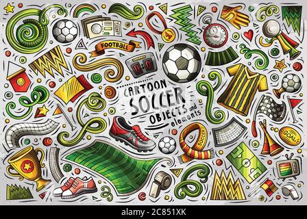 Vektor Doodle Cartoon Satz von Fußball-Objekte Stock Vektor