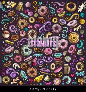 Vektor Cartoon Set von Donuts Objekte und Symbole Stock Vektor