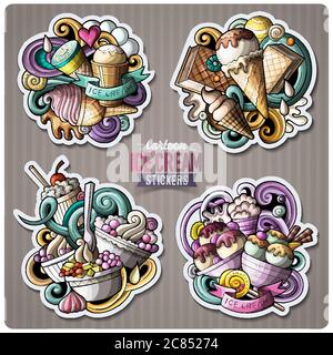 Set von Eis Cartoon Aufkleber Stock Vektor