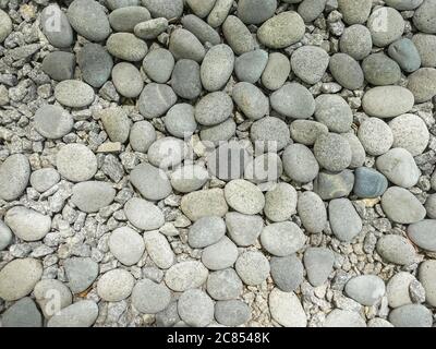 Blick von oben auf weiße und graue Kieselsteine am Strand Stockfoto