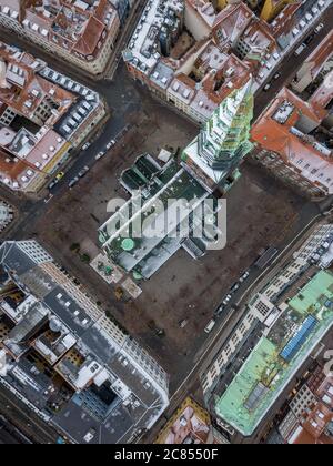 Kopenhagen, Dänemark - Dezember 24 2018: Luftaufnahme des Nikolaj Kunsthal Contemporary Arts Centre, untergebracht in der alten Kirche des Hl. Nikolaus Stockfoto