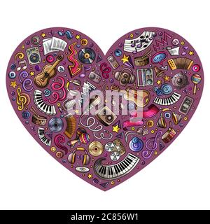Bunte Vektor-Set von Musik Cartoon Doodle Objekte, Symbole Stock Vektor