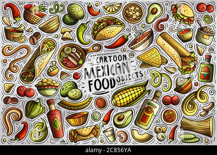 Vektor-Set von mexikanischen Lebensmittel Themen Artikel, Objekte und Symbole Stock Vektor