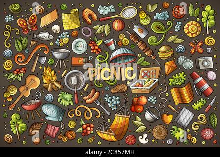 Doodle Cartoon Satz von Picknick-Objekte Stock Vektor