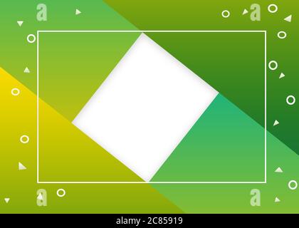 Moderner Leerer Weißer Rahmen Auf Grünem Geometrischen Hintergrund-Für Social Media, Poster, Banner, Einladung & Grußkarte. Stockfoto
