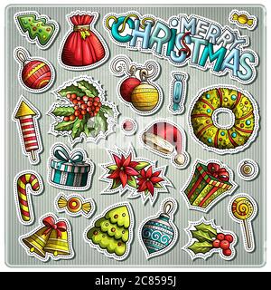 Set von Neujahr Saison Cartoon Aufkleber Stock Vektor