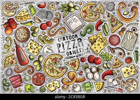 Set von Pizza-Artikel, Objekte und Symbole Stock Vektor