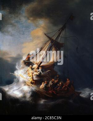 Jesus at Storm on the Galilee Sea von Rembrandt Van Rijn 1633. Das Isabella Stewart Gardner Museum in Boston, USA. (Diebstahl -1990) Stockfoto