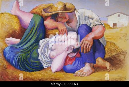 Mein Digital veränderte die schlafenden Bauern von Pablo Picasso 1919. Museum of Modern Art in NY, USA Stockfoto