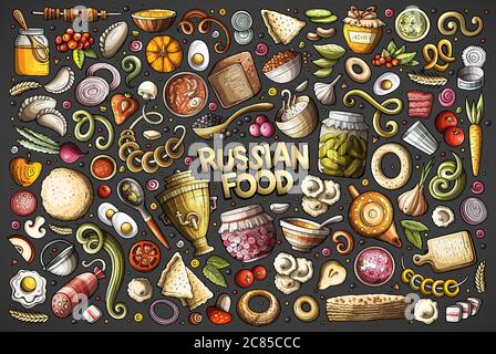 Vektor Cartoon Satz von russischen Lebensmittel-Objekte Stock Vektor