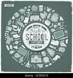 Set von Schule Cartoon Doodle Objekte, Symbole und Elemente Stock Vektor