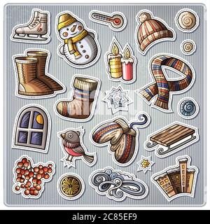 Set von Winter Saison Cartoon Aufkleber Stock Vektor