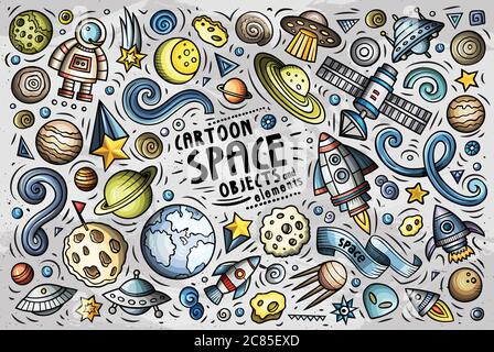 Doodle Cartoon Satz von RAUM Thema Objekte und Symbole Stock Vektor