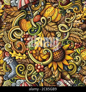 Cartoon Kritzeleien Herbst nahtlose Muster Stock Vektor