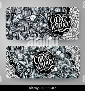 Cartoon Grafik Vektor Hand gezeichnet Doodles Automobil-Banner Stock Vektor