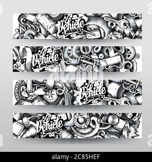 Cartoon Grafik Vektor Hand gezeichnet Doodles Automobil-Banner Stock Vektor