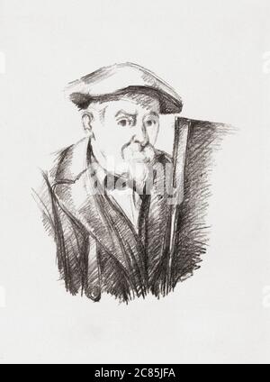 Paul Cézanne, 1839 – 1906. Französischer Künstler und Post-Impressionist Maler. Nach Cezannes Selbstporträt, herausgegeben vom französischen Kunsthändler Ambroise Vollard um 1896. Stockfoto