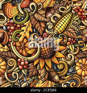 Cartoon Kritzeleien Herbst nahtlose Muster Stock Vektor