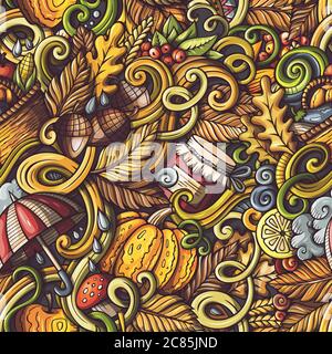 Cartoon Kritzeleien Herbst nahtlose Muster Stock Vektor