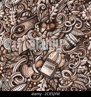 Cartoon Kritzeleien Herbst nahtlose Muster Stock Vektor