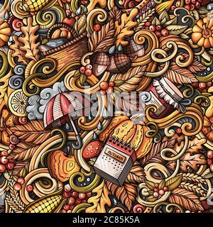 Cartoon Kritzeleien Herbst nahtlose Muster Stock Vektor