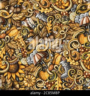 Cartoon Kritzeleien Herbst nahtlose Muster Stock Vektor