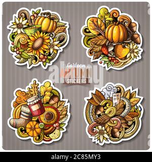 Set von Herbst Saison Cartoon Vektor Sticker Stock Vektor