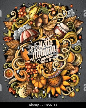 Cartoon niedliche Kritzeleien handgezeichnete Herbst Illustration. Alle Elemente sind getrennt. Stock Vektor