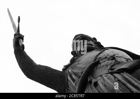 Detail einer Statue des schottischen Patrioten und Kriegshelden Sir William Wallace. Stockfoto