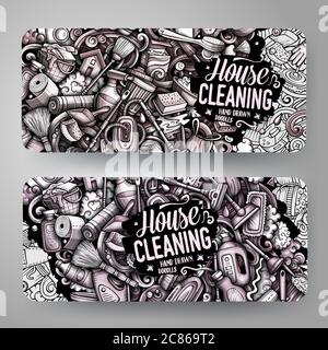 Reinigung Vektor Hand gezeichnete Doodle Banner Design. Stock Vektor