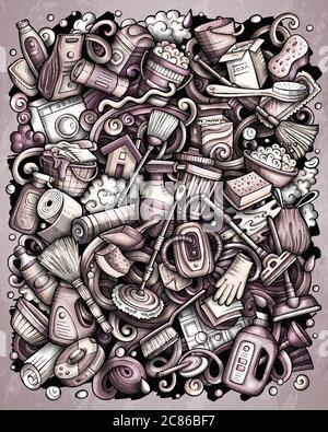 Reinigung Hand gezeichnet Vektor doodles lustige Illustration. Stock Vektor