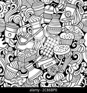 Cartoon niedlichen Kritzeleien Hand gezeichnet Coffee Shop nahtlose Muster. Stock Vektor