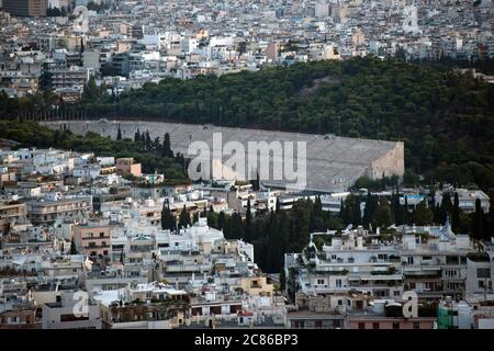 Panathenaic Olympiastadion, Blick vom Lycabettus Berg. Athen, Griechenland Stockfoto