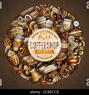 Cartoon Vektor Doodles Coffe Shop Illustration Stock Vektor