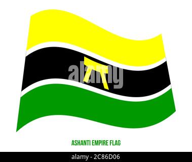 Ashanti Reich Flagge schwenkten Vector Illustration auf weißem Hintergrund. Historische Flagge. Königreich der Ashanti in, was jetzt modern ist - Tag Ghana von 1670 bis 1 Stock Vektor
