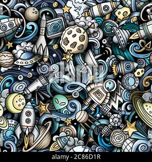 Cartoon niedlichen Kritzeleien Raum nahtlose Muster Stock Vektor