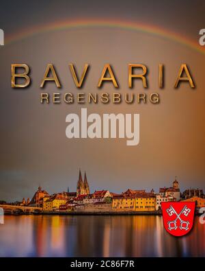 DE - Bayern: St. Peter's Cathedral und Steinerne Brücke über die Donau in Regensburg Stockfoto