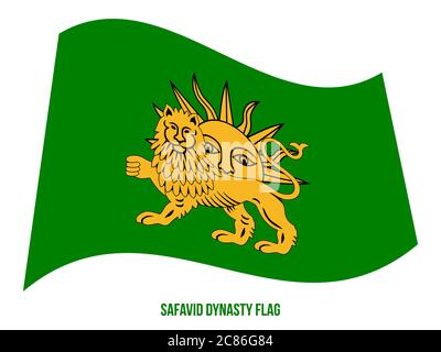 Safavid Dynastie (1501-1736) Flagge schwenkten Vector Illustration auf weißem Hintergrund. Historische Iran Flagge. Die Safavid Dynastie war einer der wichtigsten Stock Vektor