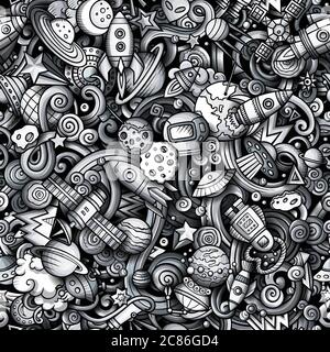 Cartoon niedlichen Kritzeleien Raum nahtlose Muster Stock Vektor